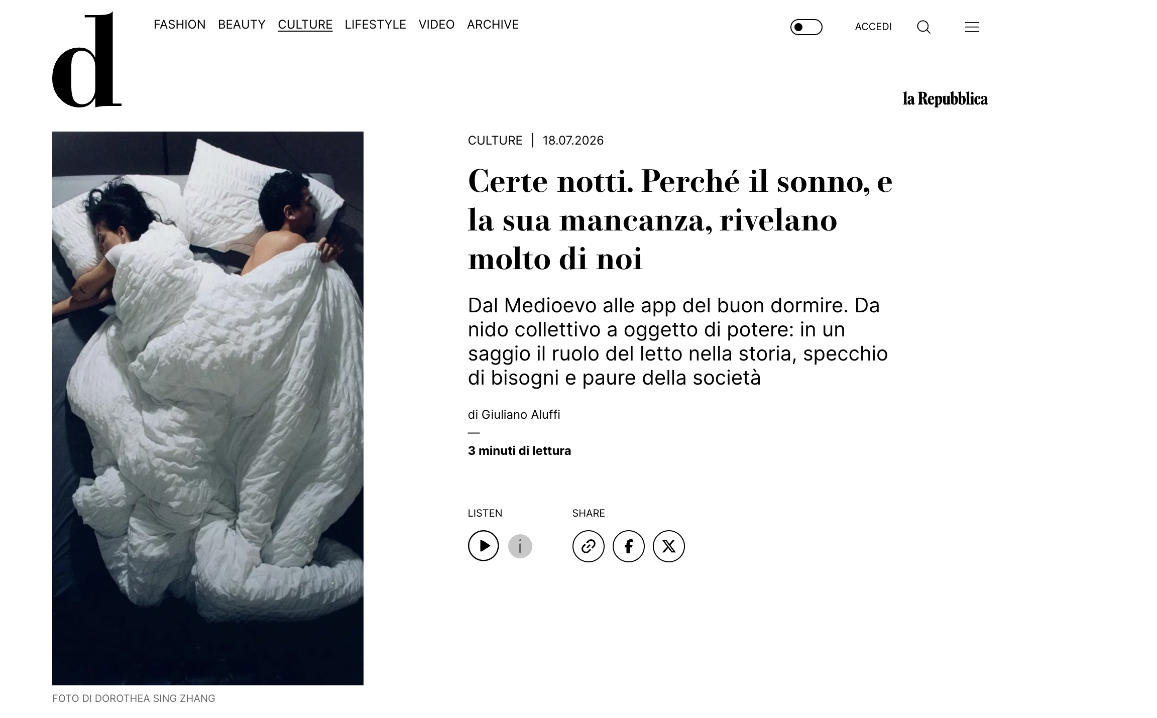 Sleep and Its Meanings in the Italian magazine D